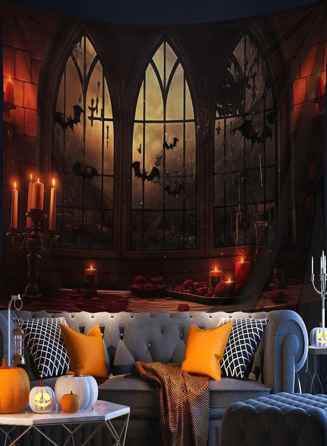 QGHOT Halloween Tapestry Wall Hanging Horror Castle Window Tapestry Gothic Spooky Backdrop Vampire Medieval Tapestries for Bedroom Living Room Dorm Wall Art Decor (104"x78.7") - Image 3